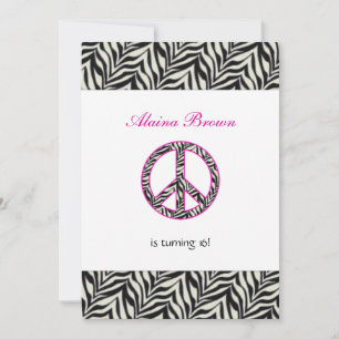 Zebra Print  Peace Sign Birthday Party Invitation