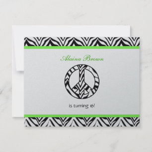 Zebra Print  Peace Sign Birthday Party Invitation