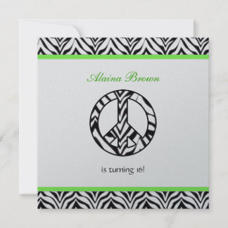 Zebra Print  Peace Sign Birthday Party Invitation
