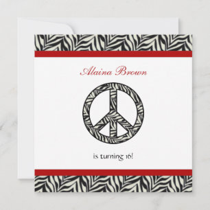 Zebra Print  Peace Sign Birthday Party Invitation