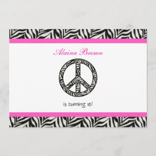 Zebra Print  Peace Sign Birthday Party Invitation