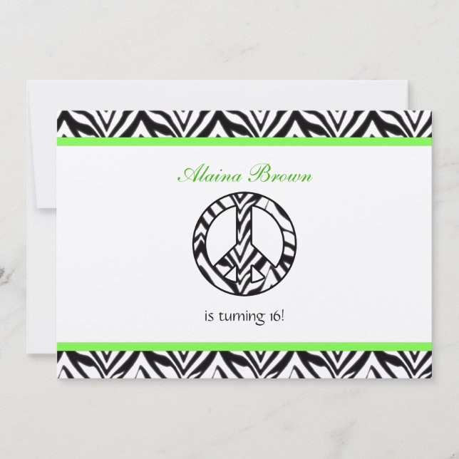 Zebra Print  Peace Sign Birthday Party Invitation (Front)