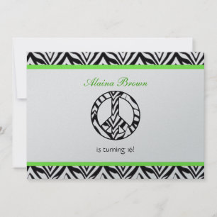 Zebra Print  Peace Sign Birthday Party Invitation