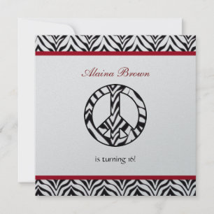 Zebra Print  Peace Sign Birthday Party Invitation