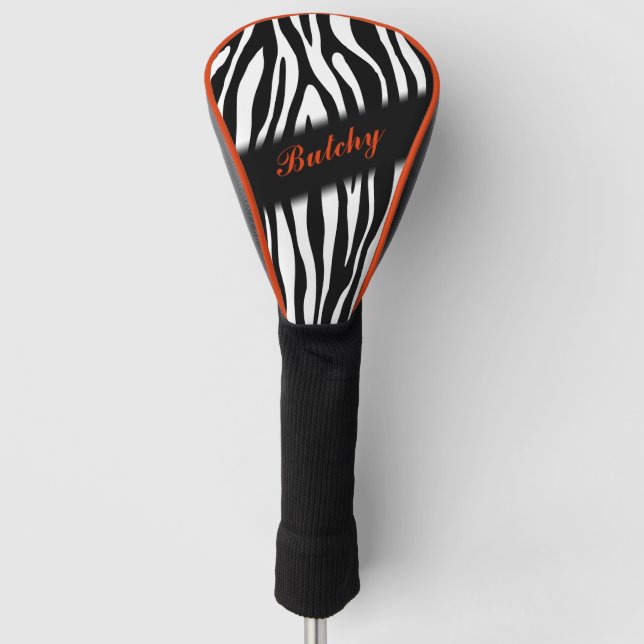 Zebra Print Personalised in Orange Golf Head Cover (Front)