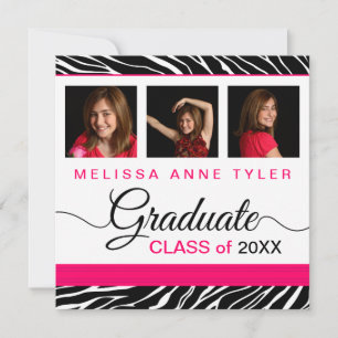 Zebra Print Photo Graduation Invitation