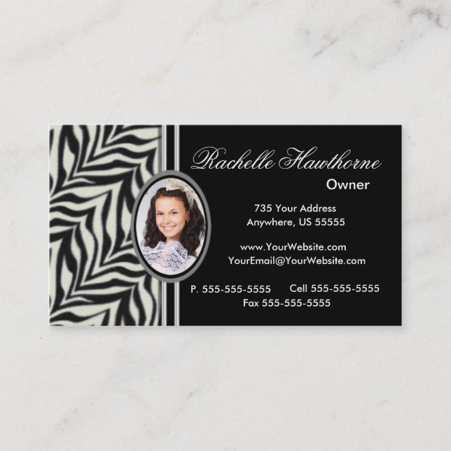 Zebra Print Photo Logo Business Cards ~ Bl (Front)