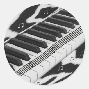 Zebra Print Piano Keyboard Classic Round Sticker