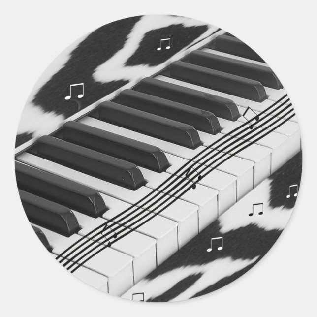 Zebra Print Piano Keyboard Classic Round Sticker (Front)