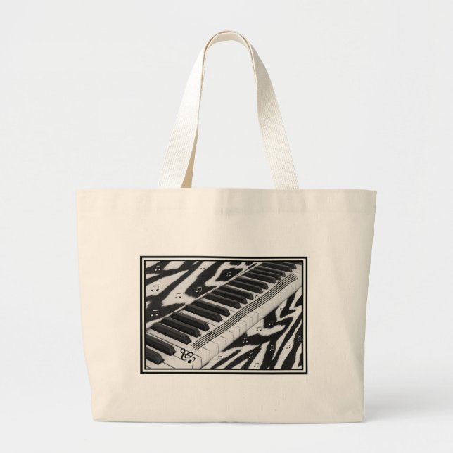 Zebra Print Piano Keyboard Large Tote Bag (Front)