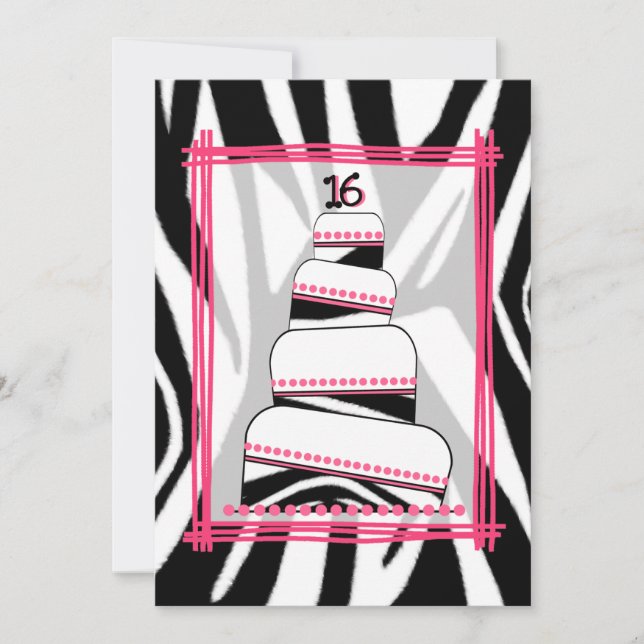 Zebra Print & Pink 16th Birthday Party Invite (Front)