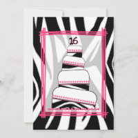 Zebra Print & Pink 16th Birthday Party Invite