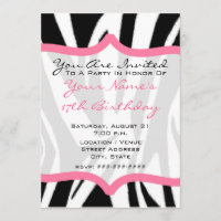 Zebra Print & Pink Birthday Party Invite