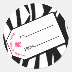 Zebra Print & Pink Christmas Gift Tag Sticker