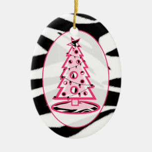 Zebra Print & Pink Christmas Tree Ornament