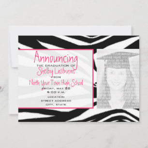 Zebra Print & Pink Graduation Photo Announcement