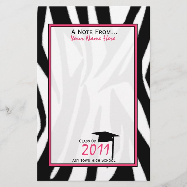 Zebra Print & Pink Graduation Stationery - 2011 (Front)