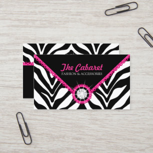 Zebra Print Pink Lace and Diamond Business Card