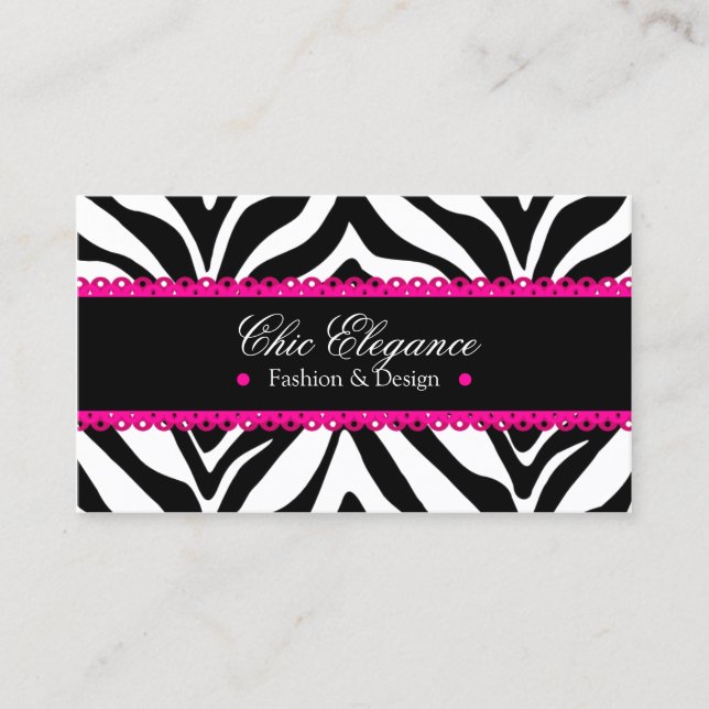 Zebra Print & Pink Lace Elegant Business Card (Front)