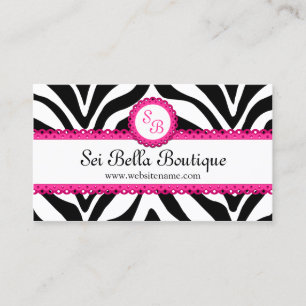 Zebra Print & Pink Lace Monogram Business Card