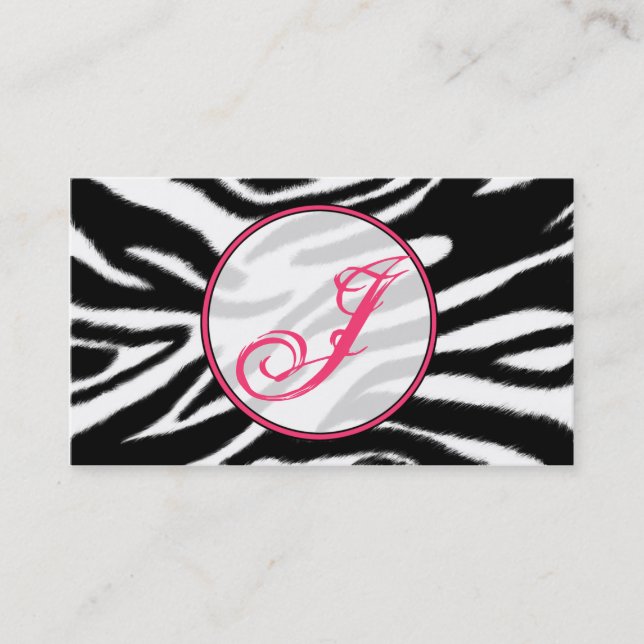 Zebra Print / Pink  Monogram Fashion Business Card (Front)