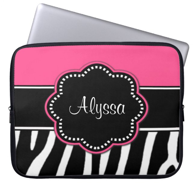 Zebra Print Pink Monogram laptop Case (Front)