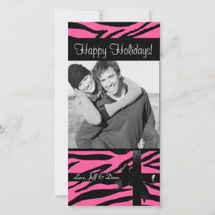 Zebra print pink photocard holiday card