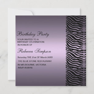Zebra Print Purple & Black Birthday Invitation