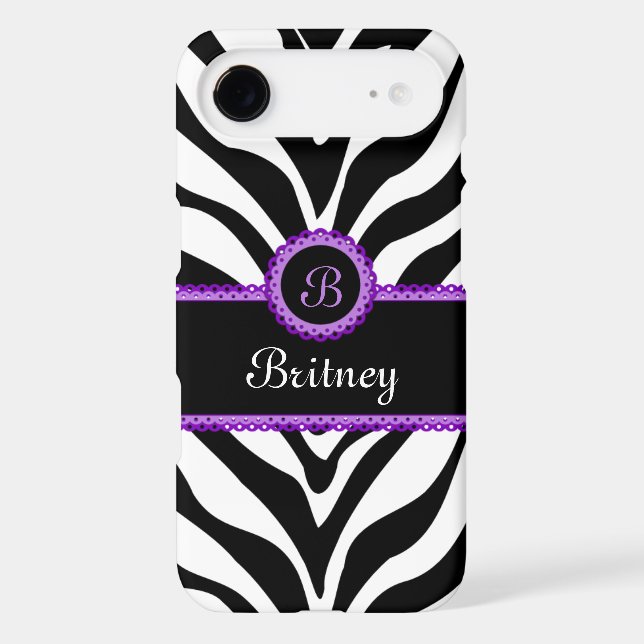 Zebra Print Purple Lace Monogram iPod Touch Case (Back)