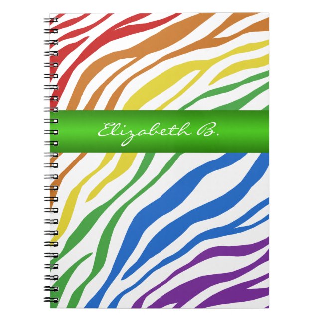 Zebra Print Rainbow Green Personalised Notebook (Front)
