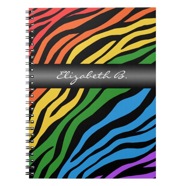 Zebra Print Rainbow Mix Personalised Notebook (Front)