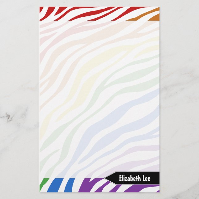 Zebra Print Rainbow Mix Personalised Stationery (Front)