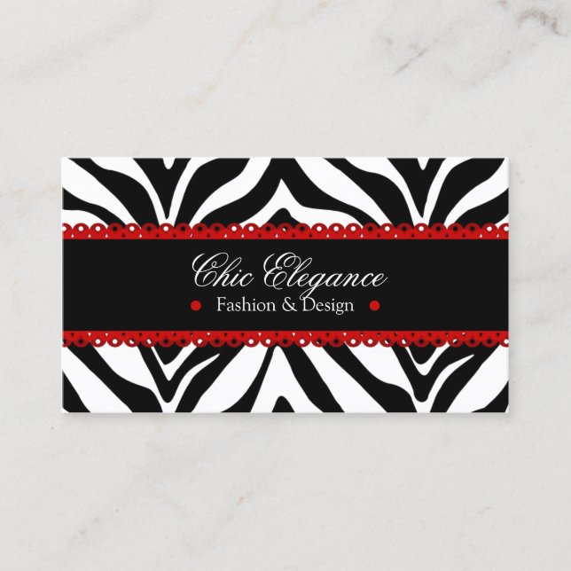 Zebra Print & Red Lace Elegant Business Card (Front)
