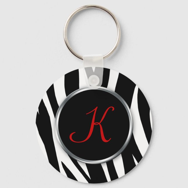 Zebra Print : Red Monogram : Keychain (Front)