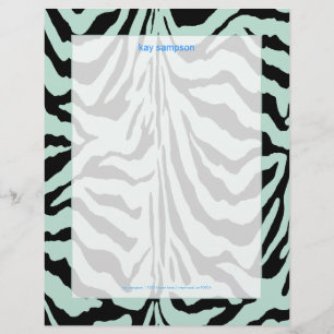 Zebra print, retro colours baby blue + black letterhead design