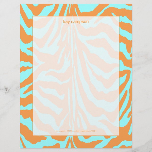 Zebra print, retro colours customised letterhead (Front)