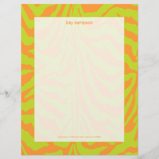 Zebra print, retro colours lime green + orange customized letterhead