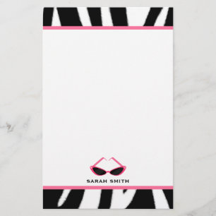 Zebra Print & Retro Pink Sunglasses Stationery