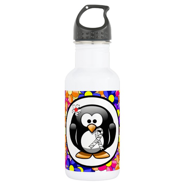 Zebra Print Ribbon Penguin 532 Ml Water Bottle (Front)