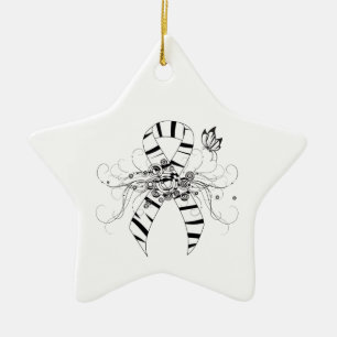 Zebra Print Ribbon with Butterfly Ceramic Tree Decoration