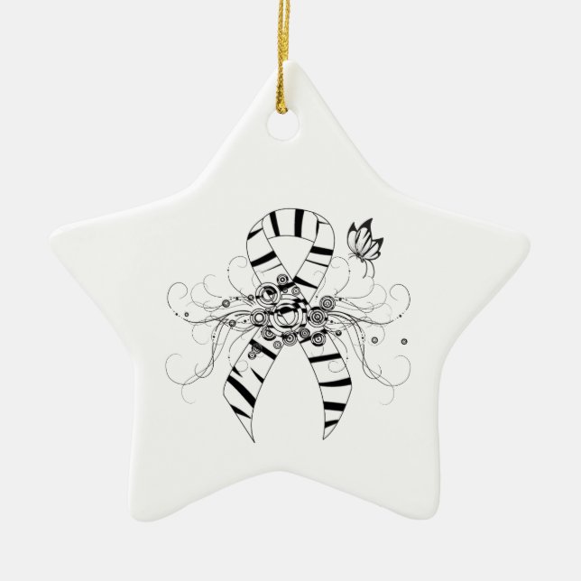 Zebra Print Ribbon with Butterfly Ceramic Tree Decoration (Front)