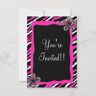 Zebra Print RSVP Card - Hot Pink w/ Flowers