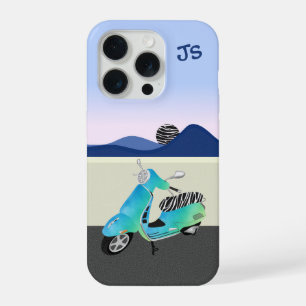 Zebra Print Scooter Moon Illustration Monogram  iPhone 15 Pro Case