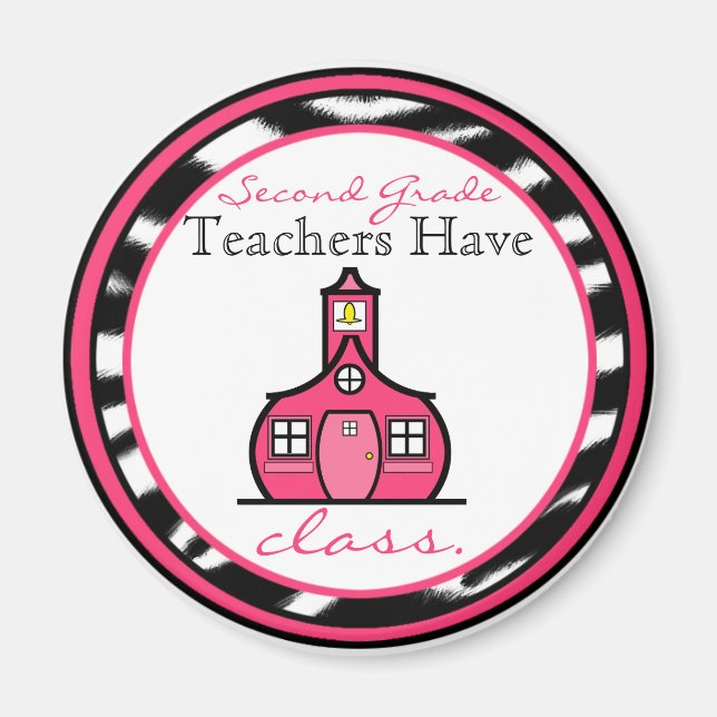 Zebra Print Second Grade Teacher Magnet (Front)
