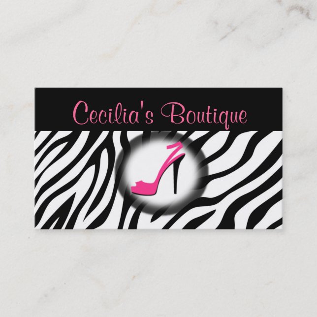 Zebra Print Shoe Boutique Business Card Pink (Front)