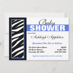 Zebra Print Side Blue Baby Shower Invitations
