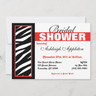Zebra Print Side Red Bridal Shower Invitations
