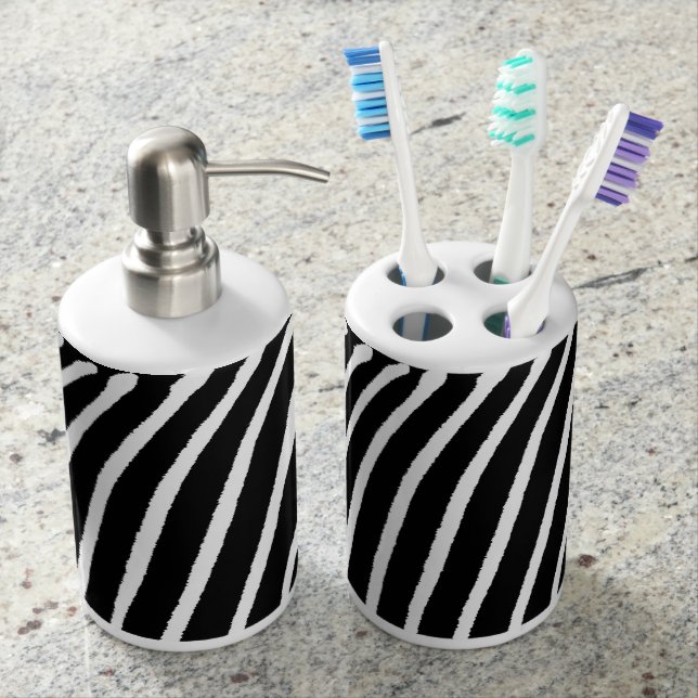 Zebra print soap dispenser toothbrush holder set (Front)