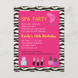 Zebra Print, Spa Party, For Girls Invitation