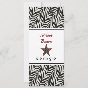 Zebra Print Star Birthday Party Invitation